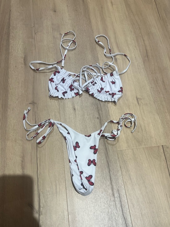SHEIN Other - SHEIN White Bikini with Red Butterfly Print